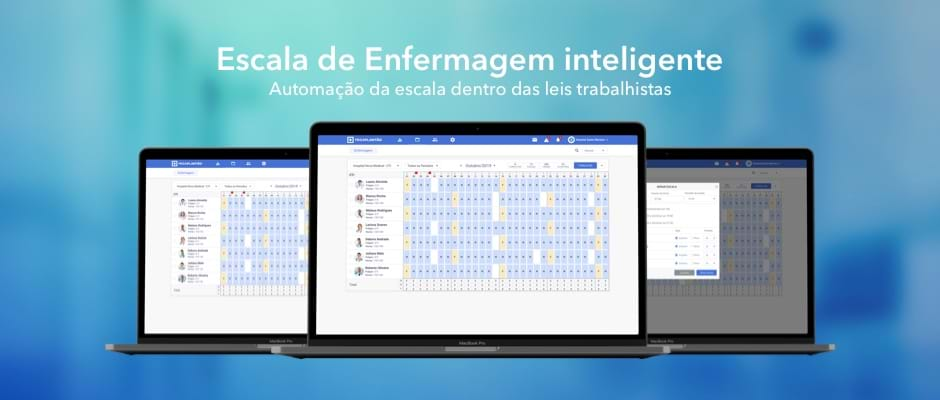 Computadores com exibindo a escala de enfermagem